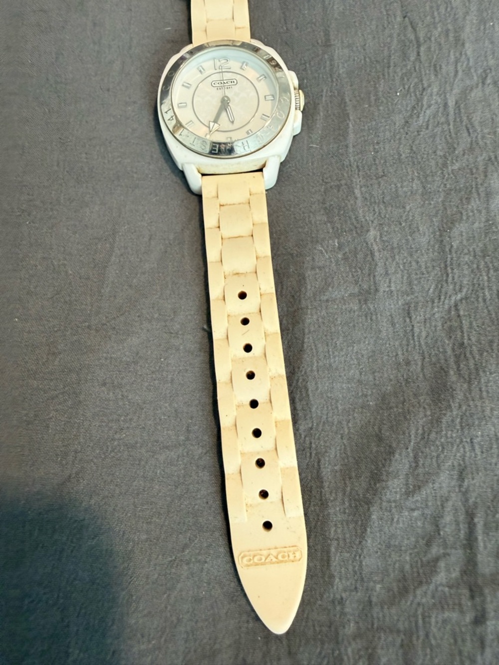 Coach Cream Braided Silicone Strap Watch with Silver-Tone Case - Picture 4 of 5